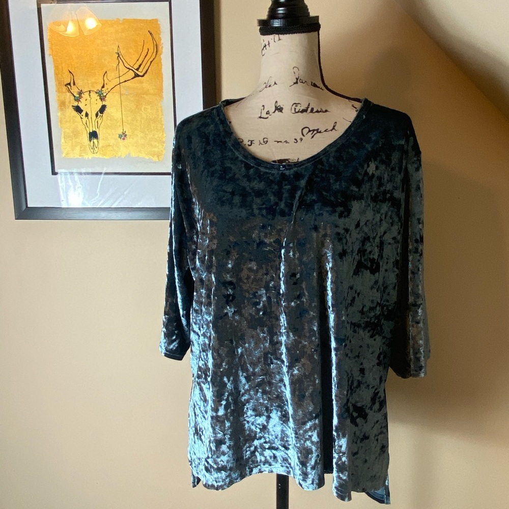 Vintage blue velvet high low quarter sleeve top